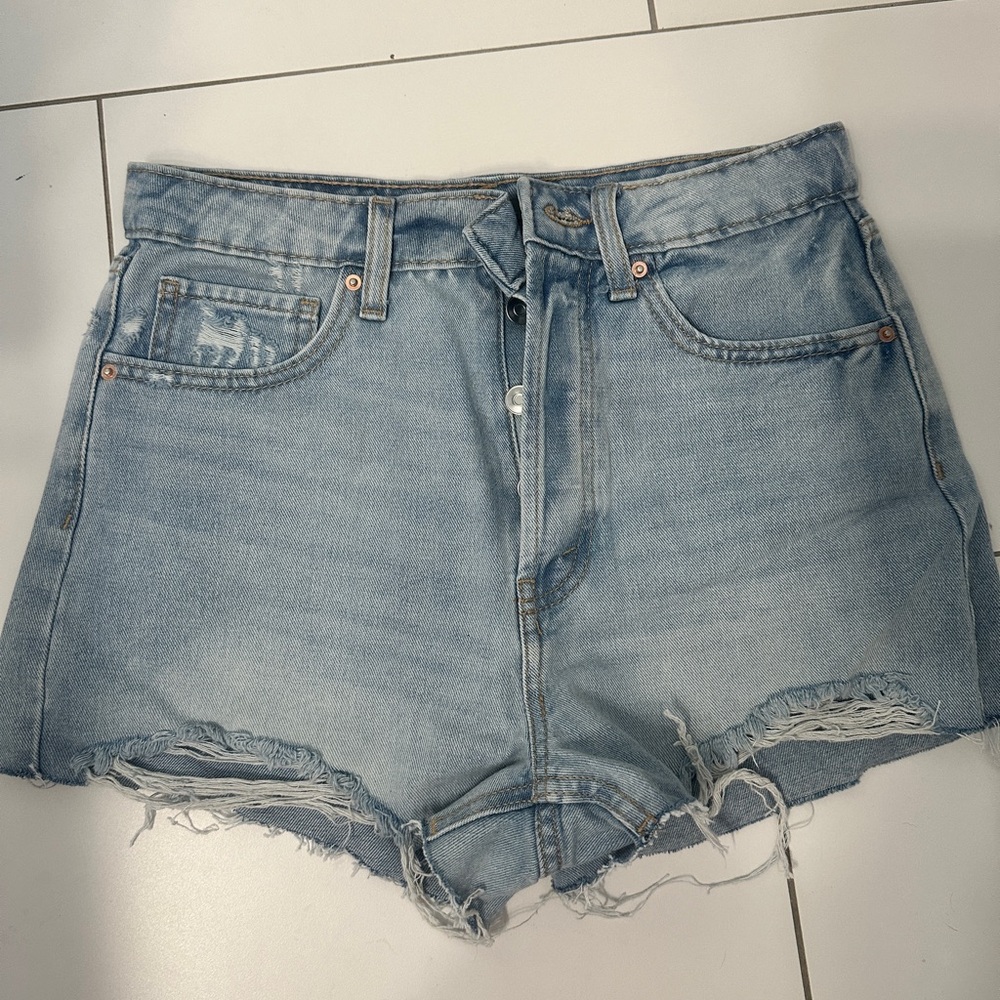 Denim Blue Women's Shorts - Button Up high waisted